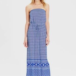 Old Navy Strapless Blue Geometric Dress
